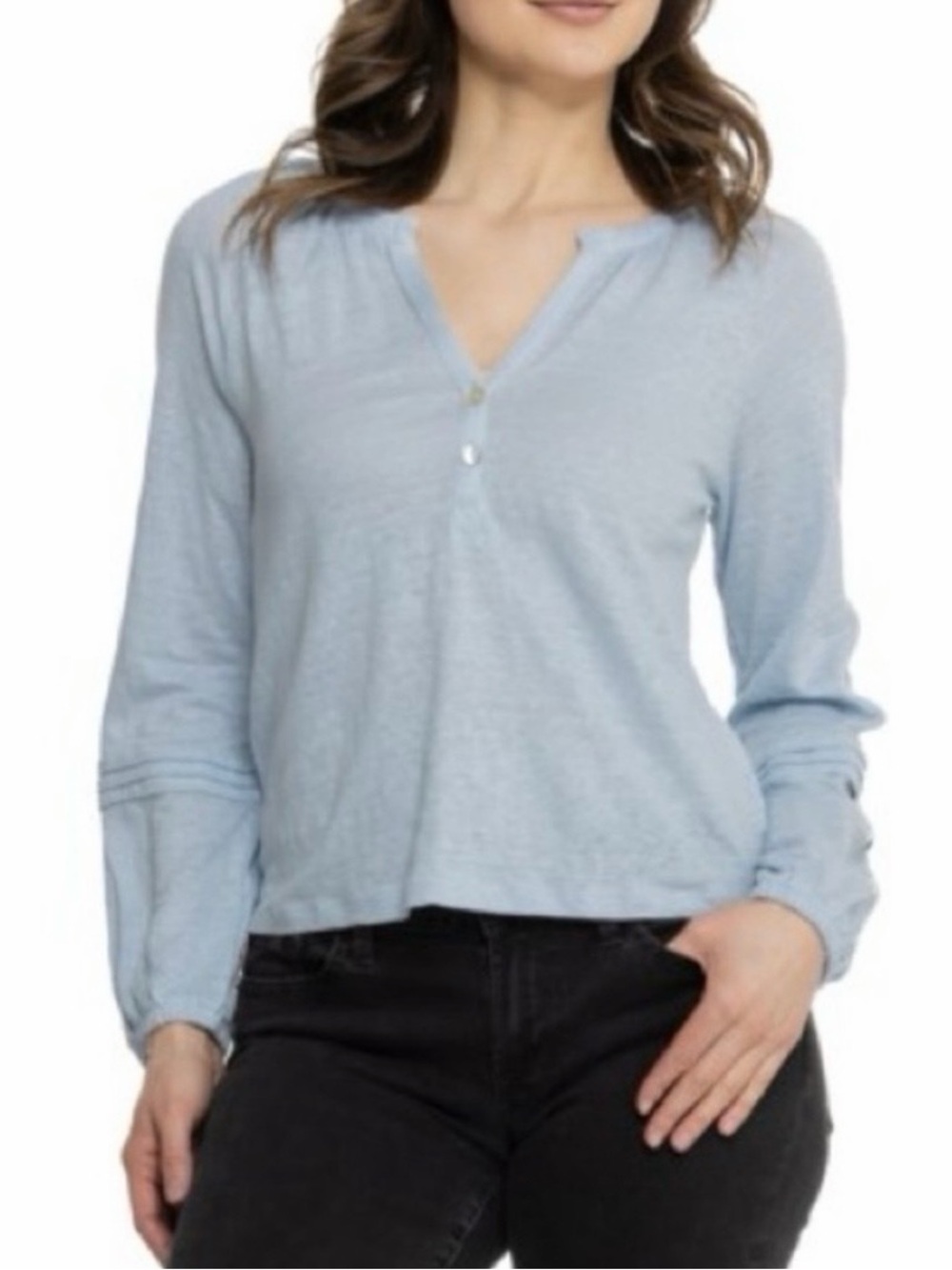 Calypso St. Barth Linen Henley Top in Large size
